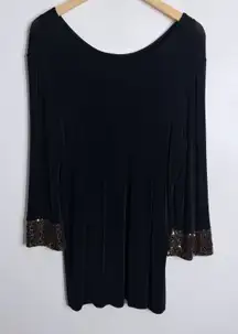 Chico's Travelers Black Tunic Large Sequin Cuffs Long Sleeve Chico's 2 Stretch