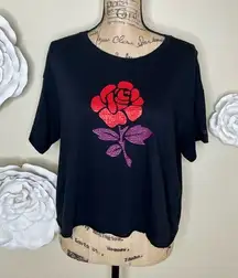 NTM: Victoria’s Secret PINK Black Crop Top w/ Red & Purple Rhinestone Rose Sz M