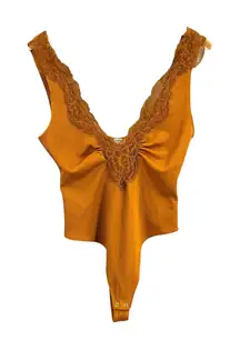 Free People Intimately Lace Ribbed Bodysuit Burnt Orange Size Small Y2K