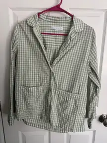 LAKE PAJAMAS Poplin Piped Pants Set in Aloe Gingham