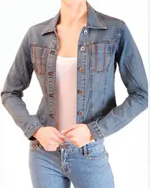 Vinatge Western Denim Jean Jacket SMALL BLUE Women's Stitched Access AC-3998