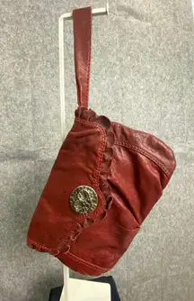 Lucky Brand Heart Turn‎ Lock Red Leather Clutch Ruffle Silver Boho Bag