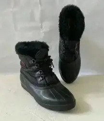 Vintage  Kaufman 90s Women Sz 8 Black Ankle Lace Up Duck Snow Boots Canada