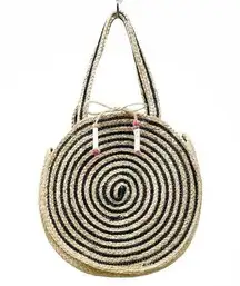 NWT America & Beyond Raven Stripe Eco-Friendly Jute Large Round Tote Vacation