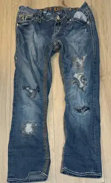 Rock Revival Heidi capri crop cropped Distressed blue Jeans denim