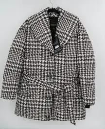 Badgley Mischka Houndstooth Puffer Coat Jacket Women's M/M Black White Belted