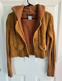 BB JEANS Women’s Sherpa Lined Knit Cardigan Sweater Size M Mustard