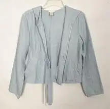 J. Jill Y2K Linen Blue Hooded Jacket Size XS