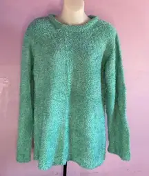 Denim& Co. Fuzzy Teal  Sweater Size Medium