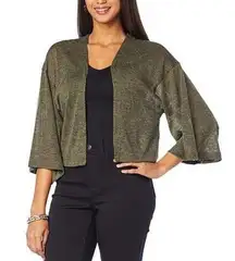 G by Giuliana Hacci Slub Knit Cropped Cardigan Lightweight Olive Green Size 3X