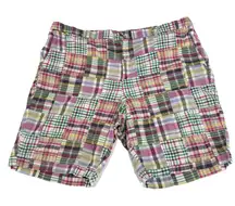 LL Bean Colorful Plaid Madras Patchwork Favorite Fit Bermuda Shorts Size 18
