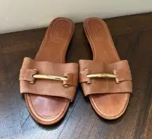 Lauren Ralph Lauren Davan Leather Flat Sandals Flip FlopsTan suede trim