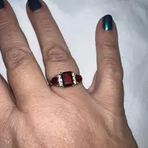Faux Ruby and CZ Silver‎ Tone Ring