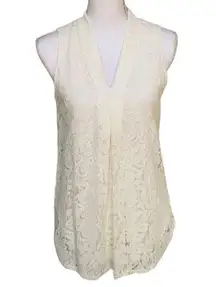 ECI Lace Sleeveless Blouse white ivory small Layering top