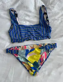 Maaji Sporty Reversible Bikini Set Blue Stripe Floral Women’s Size M