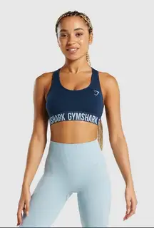 Gymshark Racerback Sports Bra Women's Size‎ S Blue Logo Performance Dry Moisture