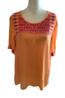 MS South Main Cinco de Mayo Style Vibrant Orange Embroidered Blouse Size S