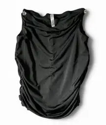 Lucy In The Sky Black Sleeveless Ruched Bodysuit Party Top