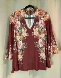Women’s Burgundy Floral V-Cut Top
