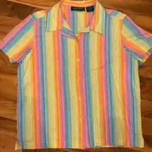 Lemongrass women rainbow short‎ sleeve button button up colorful SM 100% cotton
