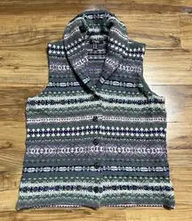 Chaps Knit Sweater Vest Women Size M‎ Front Buttons Green Purple Patterned Shawl