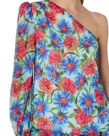 MILLY Emilia Painted Watercolor Dahlia Print‎ Top Blouse One Arm Chiffon Sz S