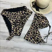 Tie Halter Leopard Print 2X-Large Bikini High Waisted