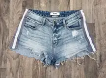 Pistola Women's Tuxedo Stripe blue denim distressed cut-off jean shorts