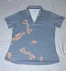 Heather Grey Women's Gray Cherry Blossom Flowers Short Sleeve Polo Top XL