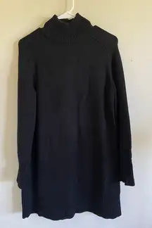 Zara Black Ribbed Cuff Turtleneck Knit Sweater Shift Mini Dress Womens Small