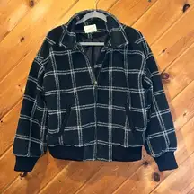 Universal Thread Women's Plaid Knit Bomber Jacket Zip Front Lined Black