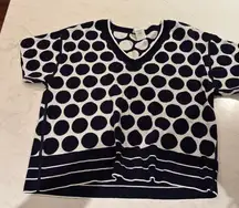 CAbi Navy and White Polka Dot Oversized Boxy Sweater