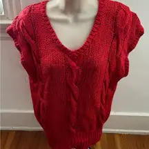 Vintage Carole Little red silk blend cable knit sweater vest, size M hand knit