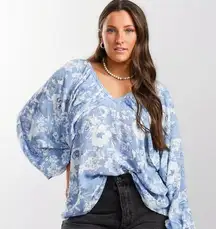 Daytrip Blue Floral Print Balloon Sleeve Blouse Size Small