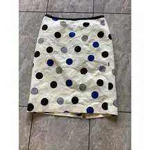 Talbots Cream Blue Polka Dot High Waist Pencil Skirt 6 Cotton
