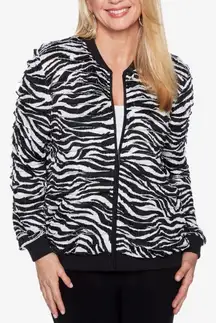 Alfred Dunner Upper East Side Zebra Print Bomber zip up Jacket