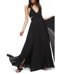 Free People Lillie Black Layered Halter Maxi Dress M
