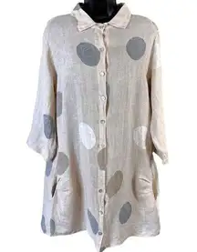 Made in Italy 100% linen polka dot print shirt dress