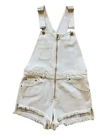 FREE PEOPLE Sunkissed Denim Short Overalls Front Zipper Pockets Off White 6 NWOT