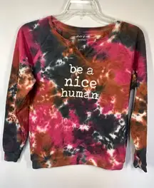 002. State Of Mine Women's Tie Dye ‘Be A Nice Human’ V-Neck Sweater Multi…