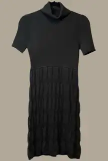 Calvin Klein Gray Knit Short Sleeve Tier Turtleneck Dress Ruffle Bottom Trendy #