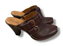 Bjorndal Juliana Brown Leather Slip On Buckle‎ Heeled Mules Sz 6.5