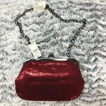 Ruby Red Glitter Gunmetal Clutch Crossbody Evening Purse Handbag