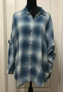 American Eagle Outfitters Women's Shirt Size Small Blue‎ Plaid Grunge Oversized