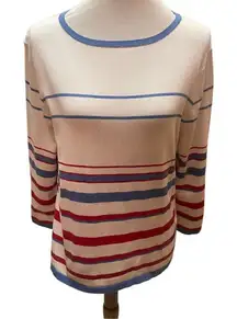 Pendleton Long Sleeve Striped Red White & Blue Scoop Neck Silk Blend Vintage Swe
