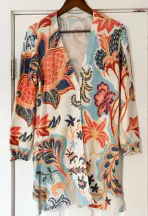 Soft Surroundings Marin Floral Cardigan Multicolor Cotton Sweater Size XS EUC