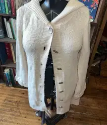 PRana cozy cream button down hooded L sweater coat