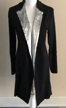 Terez Black & Silver Velvet Lapel Duster Long Sweatshirt/Jacket