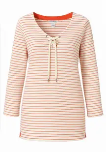 Tommy Bahama Lace-Up Striped Tunic Top size L