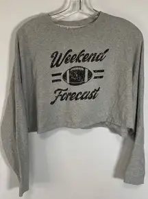 Recycled Threads Women's Long Sleeve Crop Top Tee Drop Shoulder Gray Small